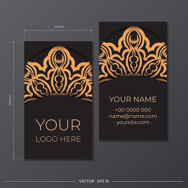 Ready to print business card design with greek patterns. business card set in black with vintage ornaments.