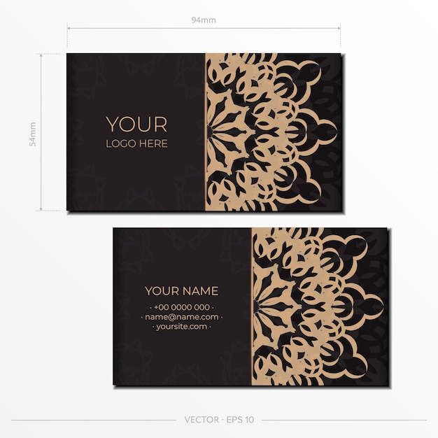 Vector ready-to-print business card design with vintage patterns. black business card set with greek ornaments.