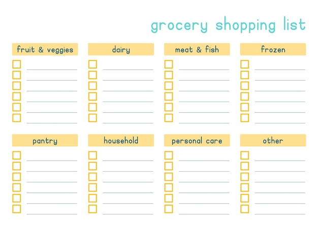 Vector ready to print grocery shopping list