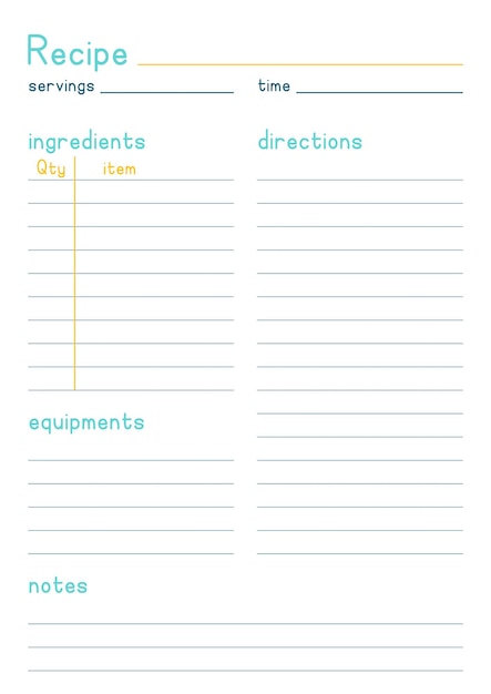 ready to print recipe template