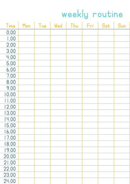 Vector ready to print weekly routine