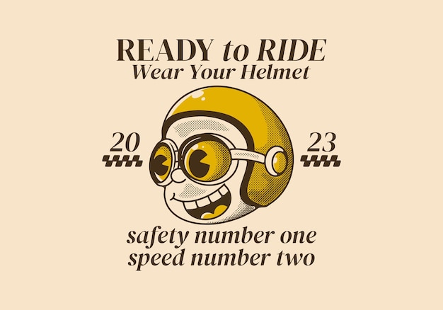 Ready to ride Wear your helmet Vintage illustration of a boy head wearing helmet