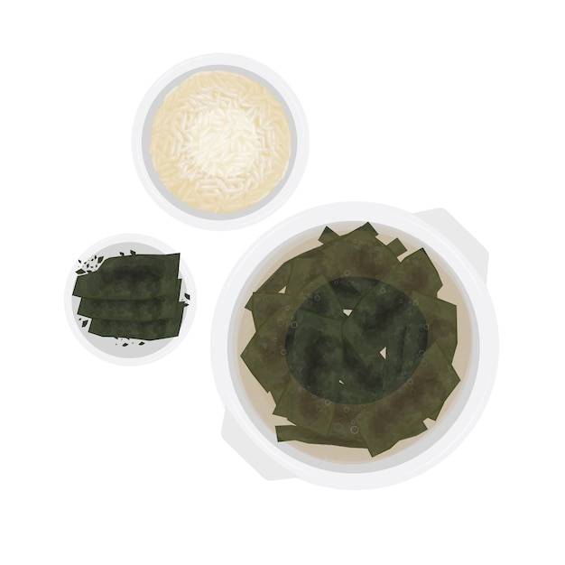 Вектор Готовый к употреблению miyeokguk soup seaweed soup векторная иллюстрация логотипа