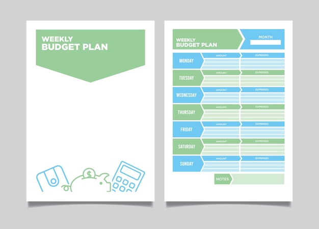 Вектор Готовый к печати дизайн шаблона планировщика бюджета формата а4 еженедельный дизайн макета планировщика бюджета для печати