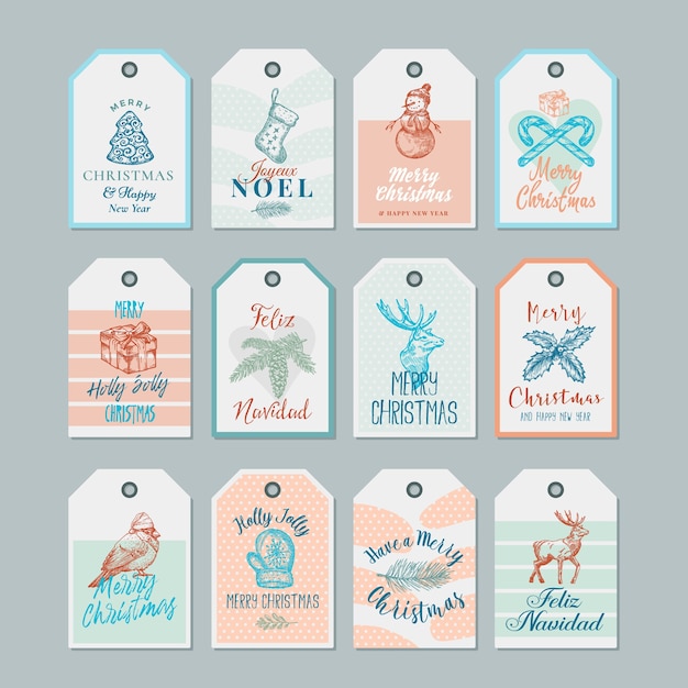 Ready-to-use christmas and new year gift tags or labels templates set.