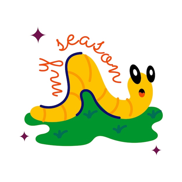 Ready to use flat sticker of a cute worm