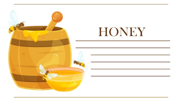 Readymade label for a jar of honey a sticker for honey a template for printing a label with a barrel of honey packaging