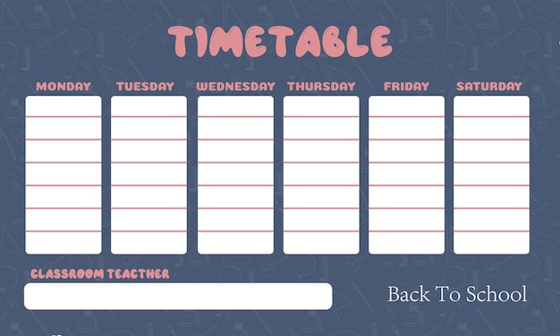벡터 초등학교 남학생 주간 플래너 템플릿을 위한 기성 시간표 템플릿