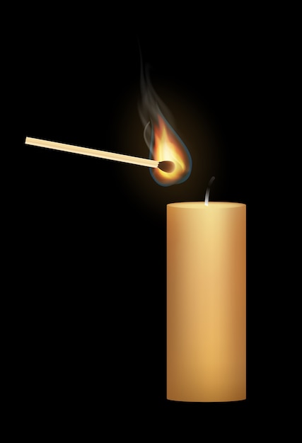 real candle  with match stick