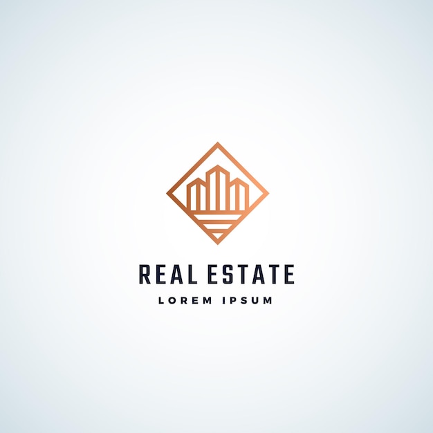 Real estate abstract vector sign symbol or logo template skyscraper buildings in a square frame with modern typography retro emblem