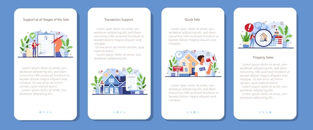 ベクトル 不動産仲介サービスモバイルアプリケーションバナーセット。支援