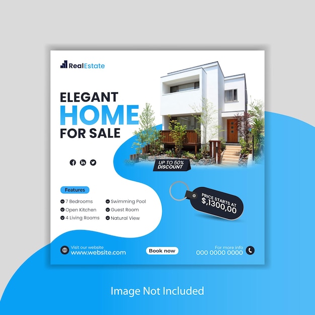 Vector real estate agency social media banner and house sale instagram post template