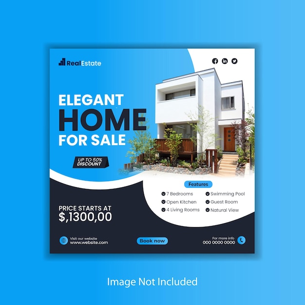 Vector real estate agency social media banner and house sale instagram post template