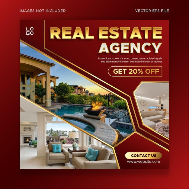 Real estate agency square banner template for social media post