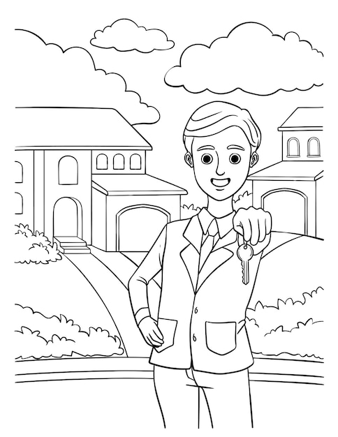 Real Estate Agent Coloring Page for Kids