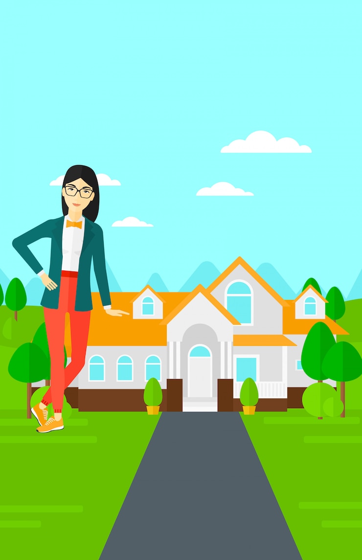 वेक्टर real estate agent offering house.