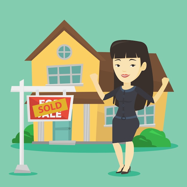 Vector real estate agent with sold placard.