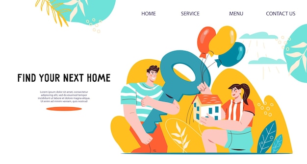 ベクトル ウェブサイトのバナーまたはランディング ページのフラット ベクトルの不動産と住宅ローンの概念
