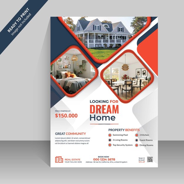 Real Estate Banner Editable with Square Geometric Image Shapes With Elegant Colors