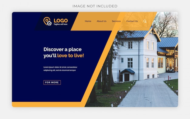 Vector real estate business blue and orange web landing page or homepage design templates