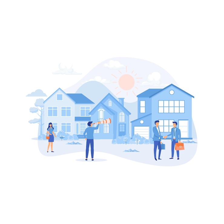 Vector 부동산 사업 개념 부동산 시장의 상승으로 주택의 가치가 증가하고 있습니다.