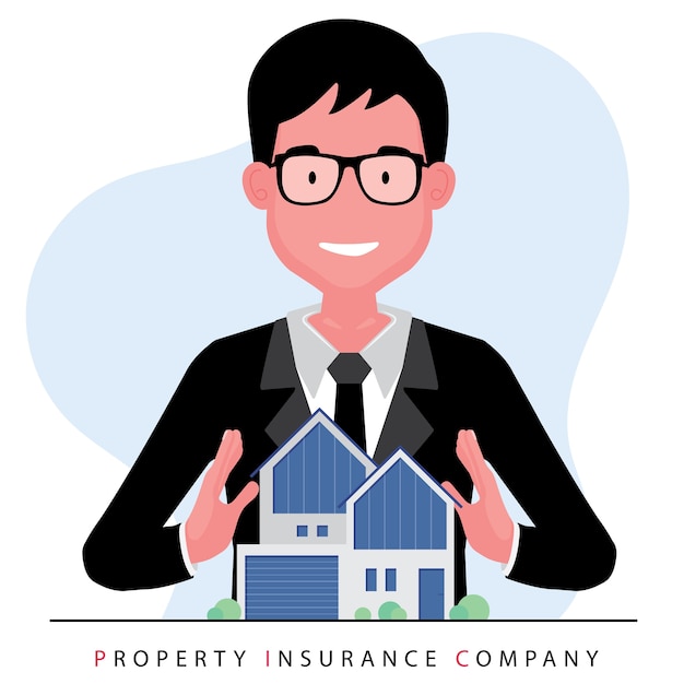 Vettore le attività immobiliari includono un broker o un agente immobiliare che offre una casa stando dietro un modello di proprietà