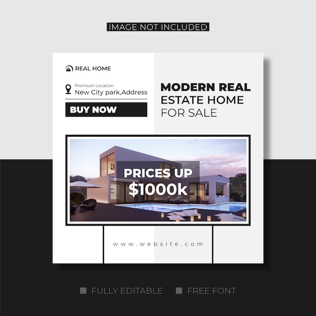 Vector real estate business home sale for social media post or square flyer