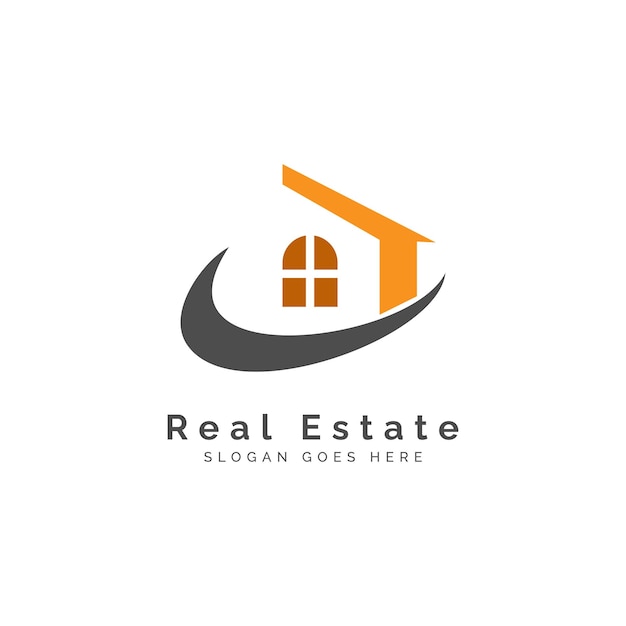 Логотип бизнеса в сфере недвижимости с логотипом дома и дома на крыше и окнах