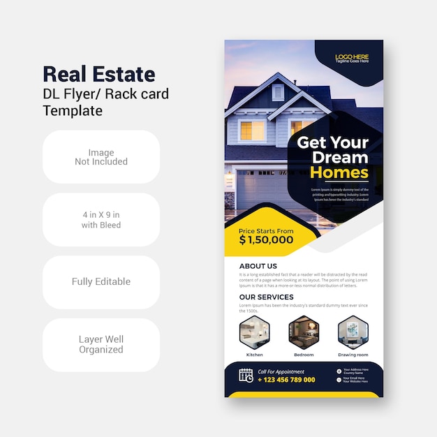 Real estate business modern home dl flyer  marketing design template