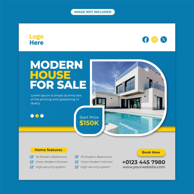 real estate business social media post and web banner design template