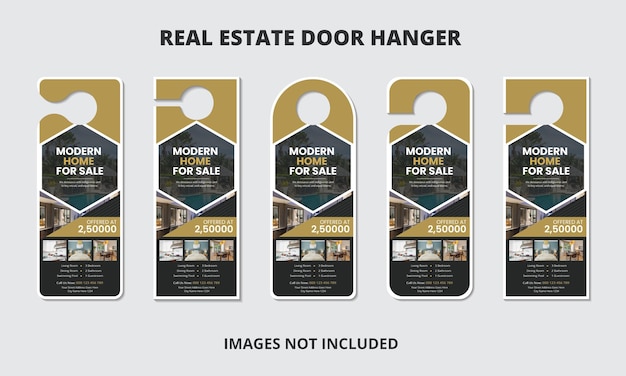 Vector real estate door hanger design template with 5 cutting styles or home for sale vector door hanger