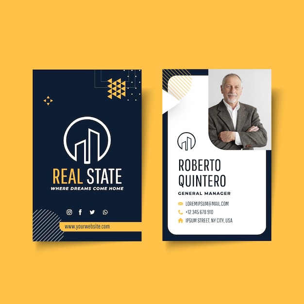 Vector real estate double-sided vertical business card template