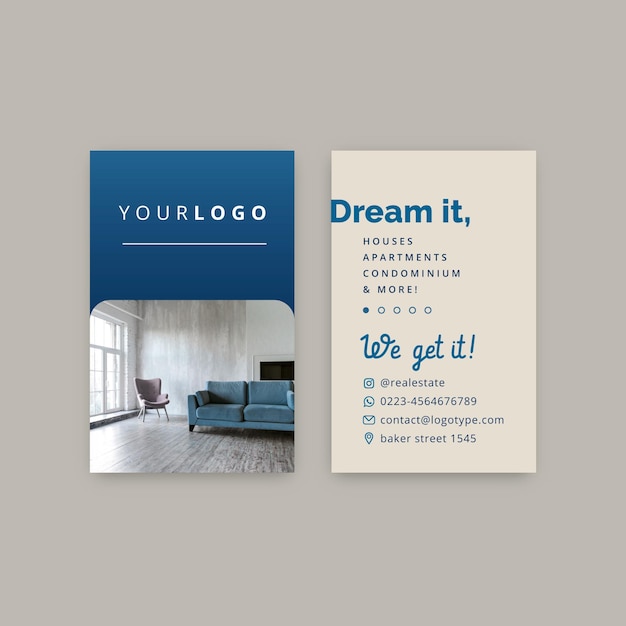 Real estate double-sided vertical business card template