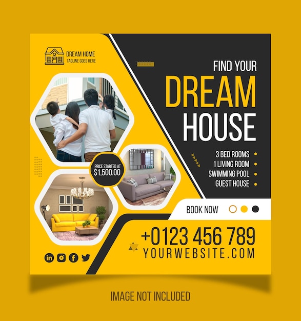 Real estate or Dream House instagram post or social media banner template design