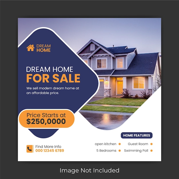 Real estate elegant modern house sale social media post or instagram post template