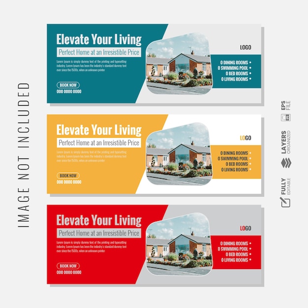 Vector real estate facebook cover or web banner template design for social media post