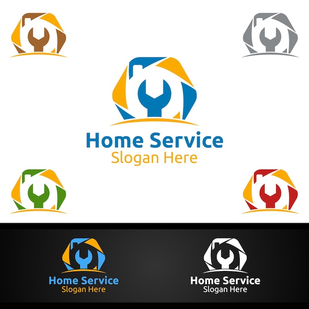 Vector real estate and fix home repair services logo design