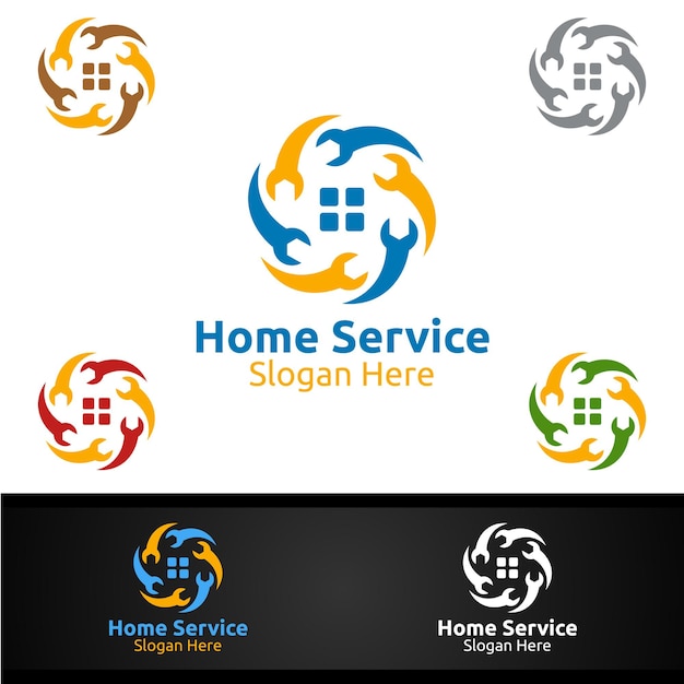 Vector real estate and fix home repair services logo design