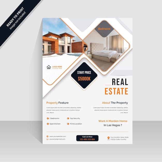 Real Estate Flyer bewerkbare rechthoekige en driehoekige vormen voor foto's