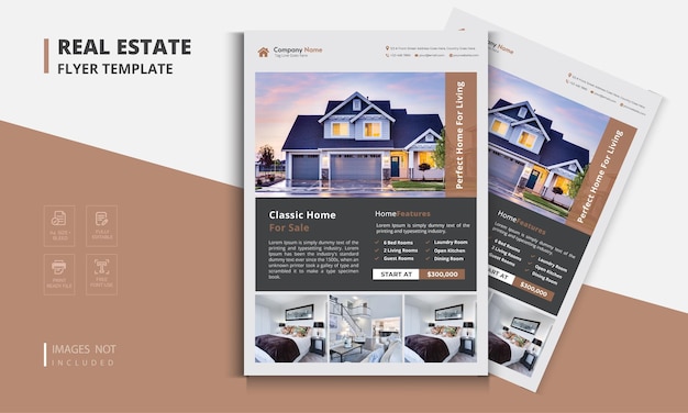 Vector real estate flyer design. corporate real estate flyer template design, modern and elegant leaflet