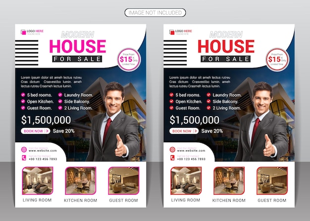 Real estate flyer and home for sale or elegant house property sale business flyer design template