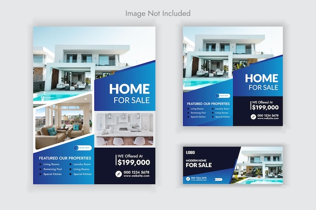 Real Estate Flyer Social Media Post And Cover Banner Set