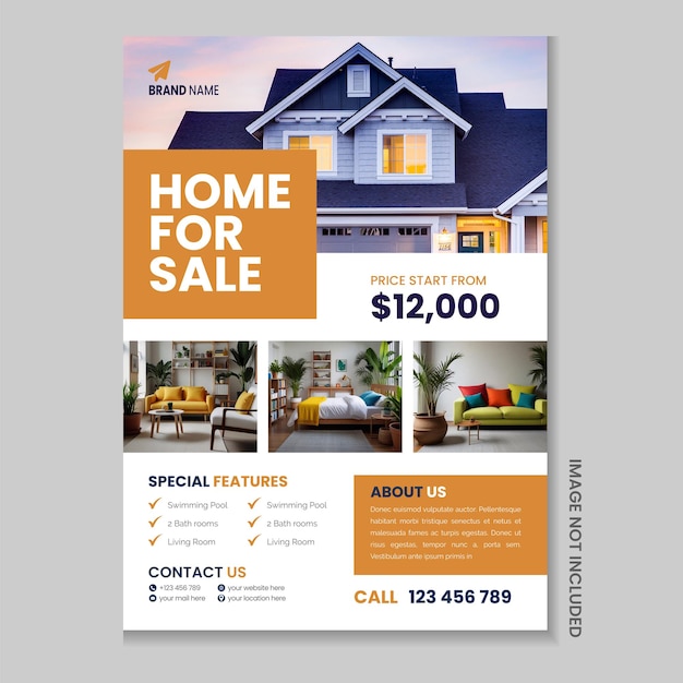 real estate flyer template design and property or home sale flyer layout design