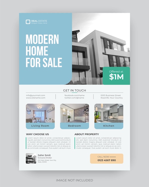 Vector real estate flyer template design with minimal layout