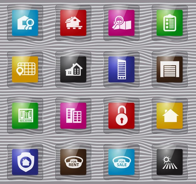 Real estate glass icons set