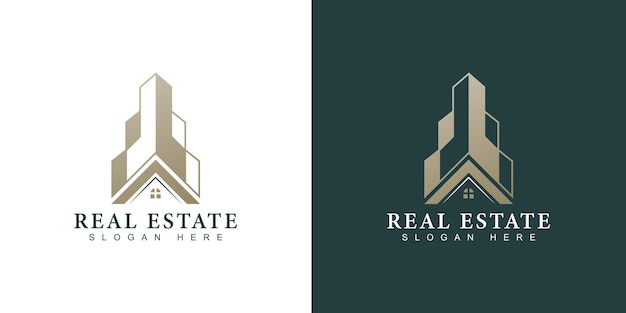 Золотой логотип недвижимости с современной креативной концепцией