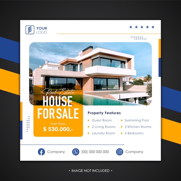 Vettore post di instagram di proprietà della casa immobiliare o modello di banner web quadrato