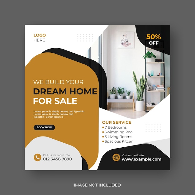 Real estate home sale banner for sale social media promotion template