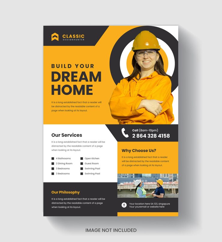 Real estate home sale and construction flyer template