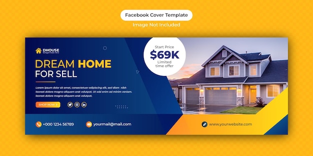 Real estate home for sale facebook cover banner advertising template design